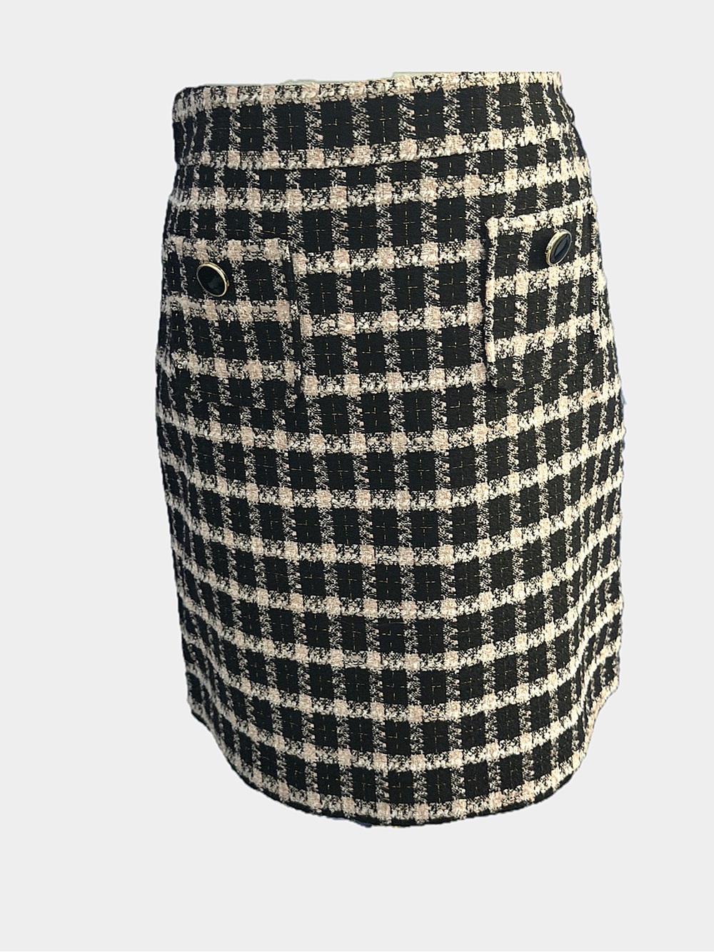 Maison d’Amélie Paris Tweed Plaid Mini Skirt Black Blush Gold Size 2 NWOT